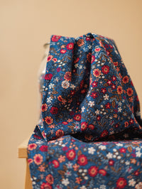 Babycord / Navy + Fuchsia Florals