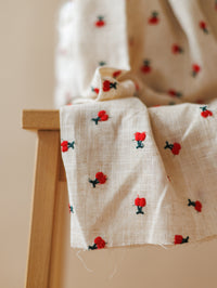 Linen  / Embroidered cherries