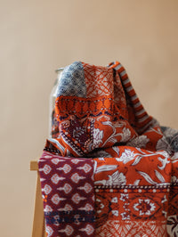 Cotton Voile / Terracotta + Navy patchwork