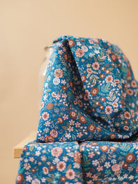 Cotton Poplin / Blue + Rose Floral