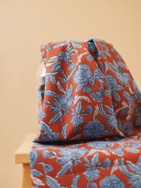 Cotton Poplin / Blue + Bronze Floral