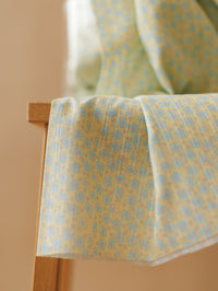 Cotton Dobby / Lime & Blue Flowers