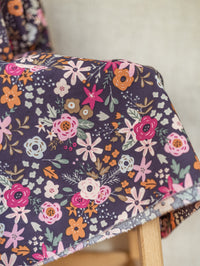 Cotton Poplin / Navy + Rose Flowers