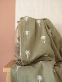 Muslin / Embroidered palms - olive