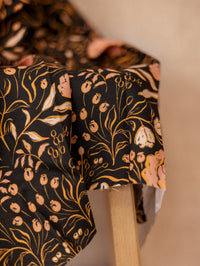 Bamboo viscose / Peach + Black + Golden Flowers