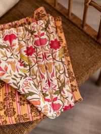 Quilted poplin / Caramel + Pink Flowers & stripes