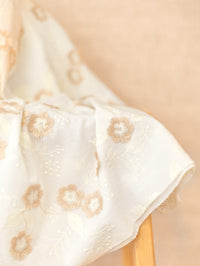 Cotton / Embroidered Pastel Flowers - Beige