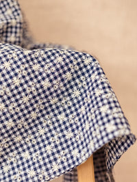 Cotton Seersucker / Embroidered Navy