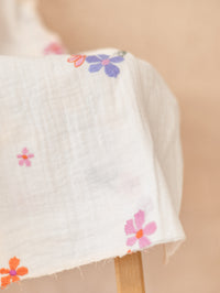 Muslin / Embroidered flowers - Blue