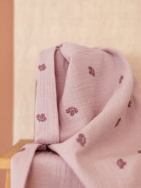 Muslin / Embroidered flowers - mauve