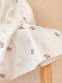 Muslin / Embroidered flowers - Off white + mauve