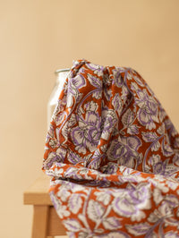 Cotton Block Print / Terracotta + Lilac Flowers