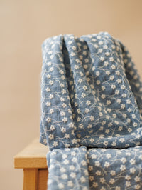 Embroidered cotton / tiny flowers - Jeans blue