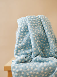 Embroidered cotton / tiny flowers - Sky Blue