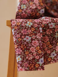 Cotton Poplin / Burgundy + Sky Blue Florals