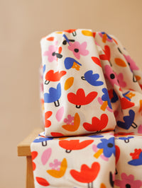 Cotton Poplin / Navy + Red + Pink  Flowers