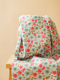 Satin Cotton Poplin / Folk Petal - Aqua