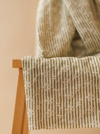 Cotton embroidery + stripes / Olive